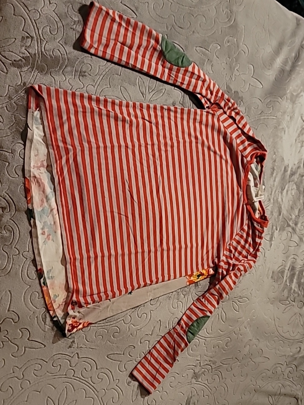 Girls' Red & White Stripe Long Sleeve Tee w/ Elbow Patches |435 By Matlida Jane